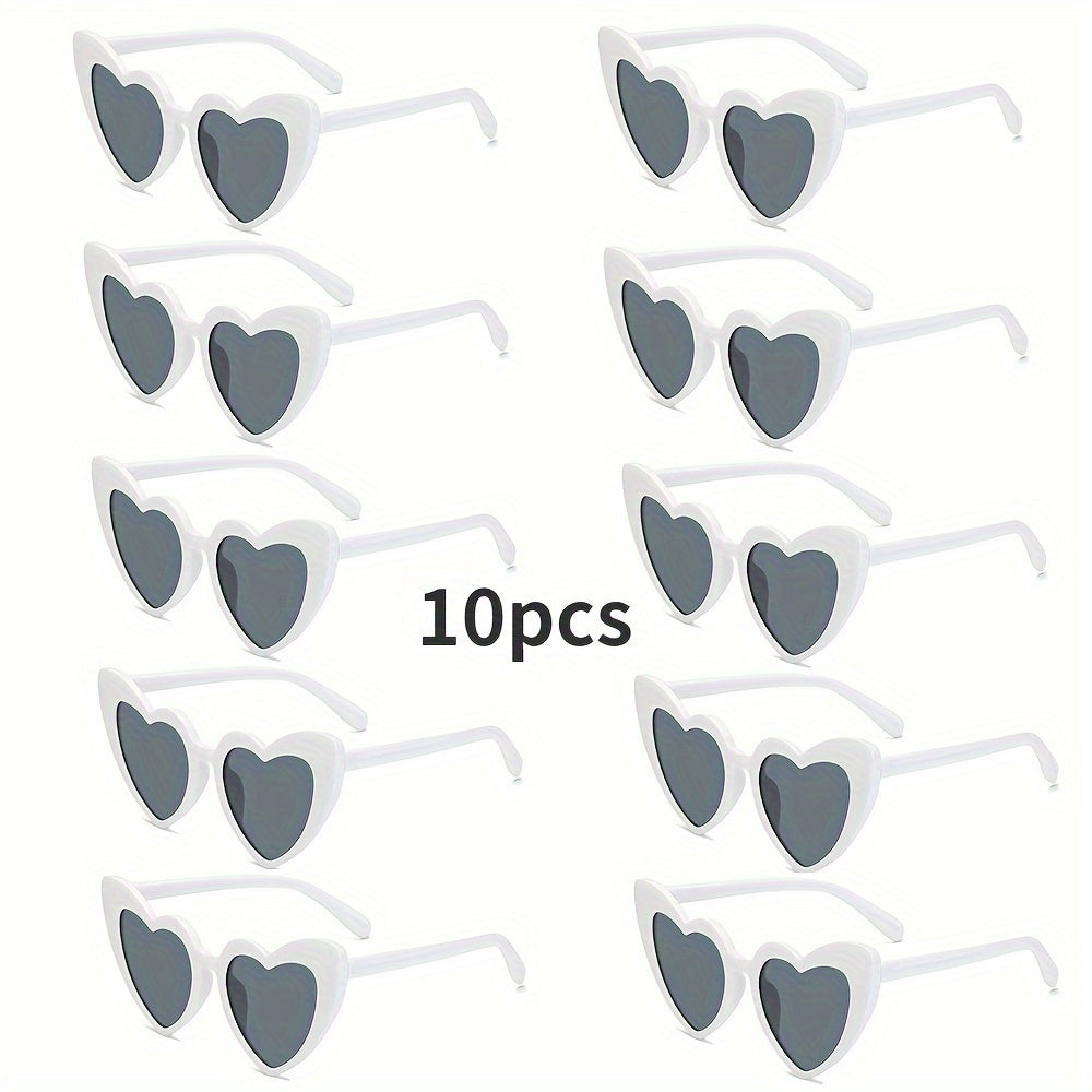 10 Party Love Glasses with Fashionable Peach Heart Design, Black Sports Lens and Pink Frame - Perfect for Parties