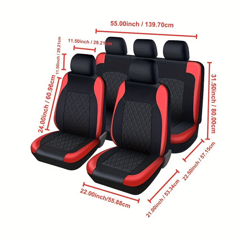 Complete set of PU leather car seat covers for most sedans, fits 5-seater vehicles