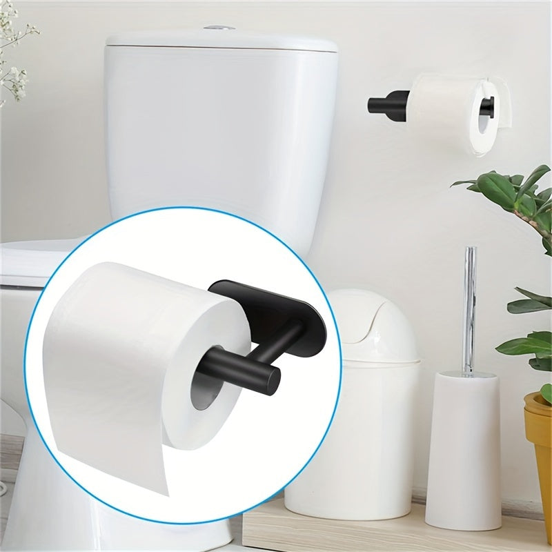 Self adhesive toilet paper holder for bathroom, no need for punching holes in walls, made of plastic.