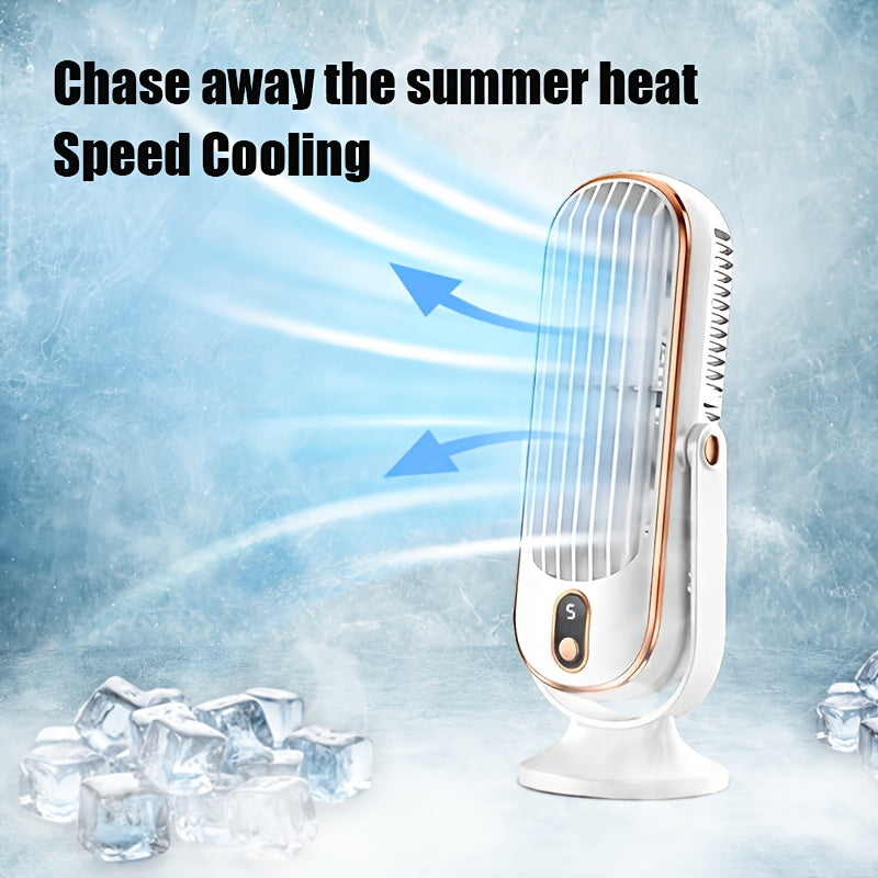 Introducing our Whisper Quiet USB Rechargeable Personal Air Tower Fan! This fan features a LED display, 5-speed settings, and 720° oscillation for maximum airflow. Made of durable plastic material with a lithium battery, this portable fan is perfect for