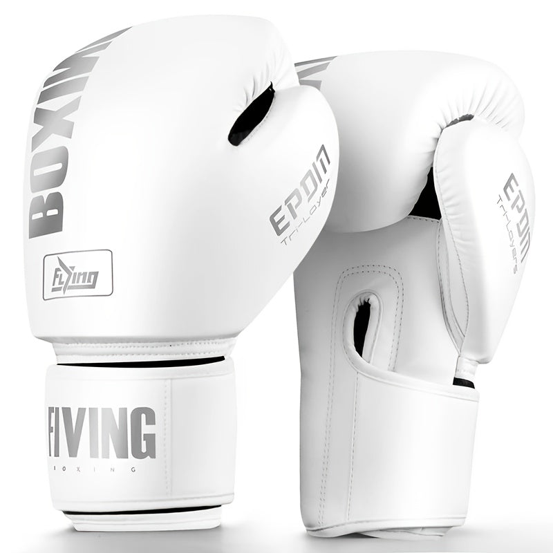 Boxing gloves in 10, 12, 14, and 16 oz made of faux leather for various combat sports training.