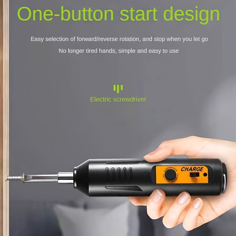 Electric Screwdriver Kit with USB rechargeable 1200mAh lithium battery and ergonomic design, ideal for DIY enthusiasts and professionals.