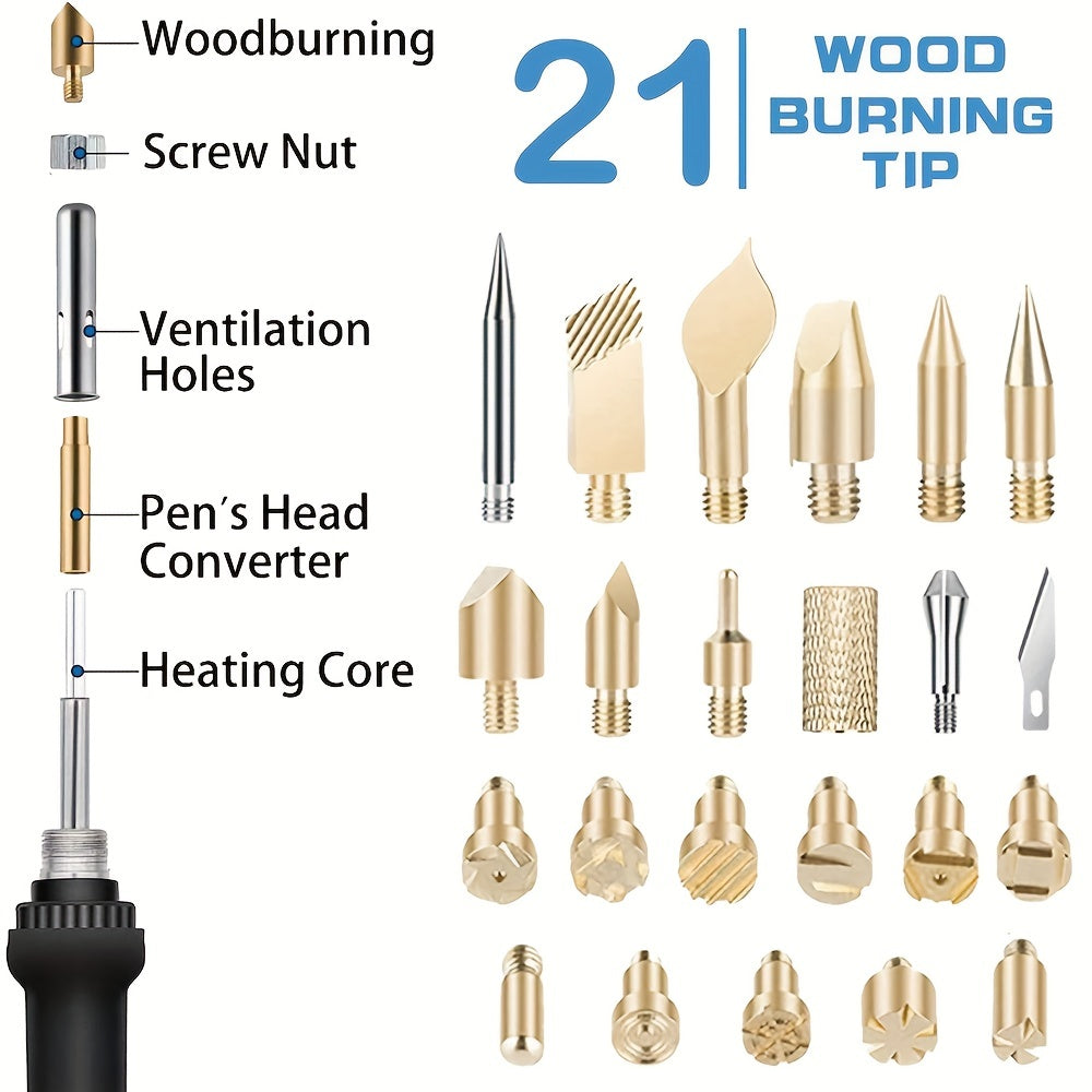 37-piece wood burning tool kit for beginners and professionals, precision pen style with adjustable temperature, metal material, power supply operation, 220-240V European standard plug, no