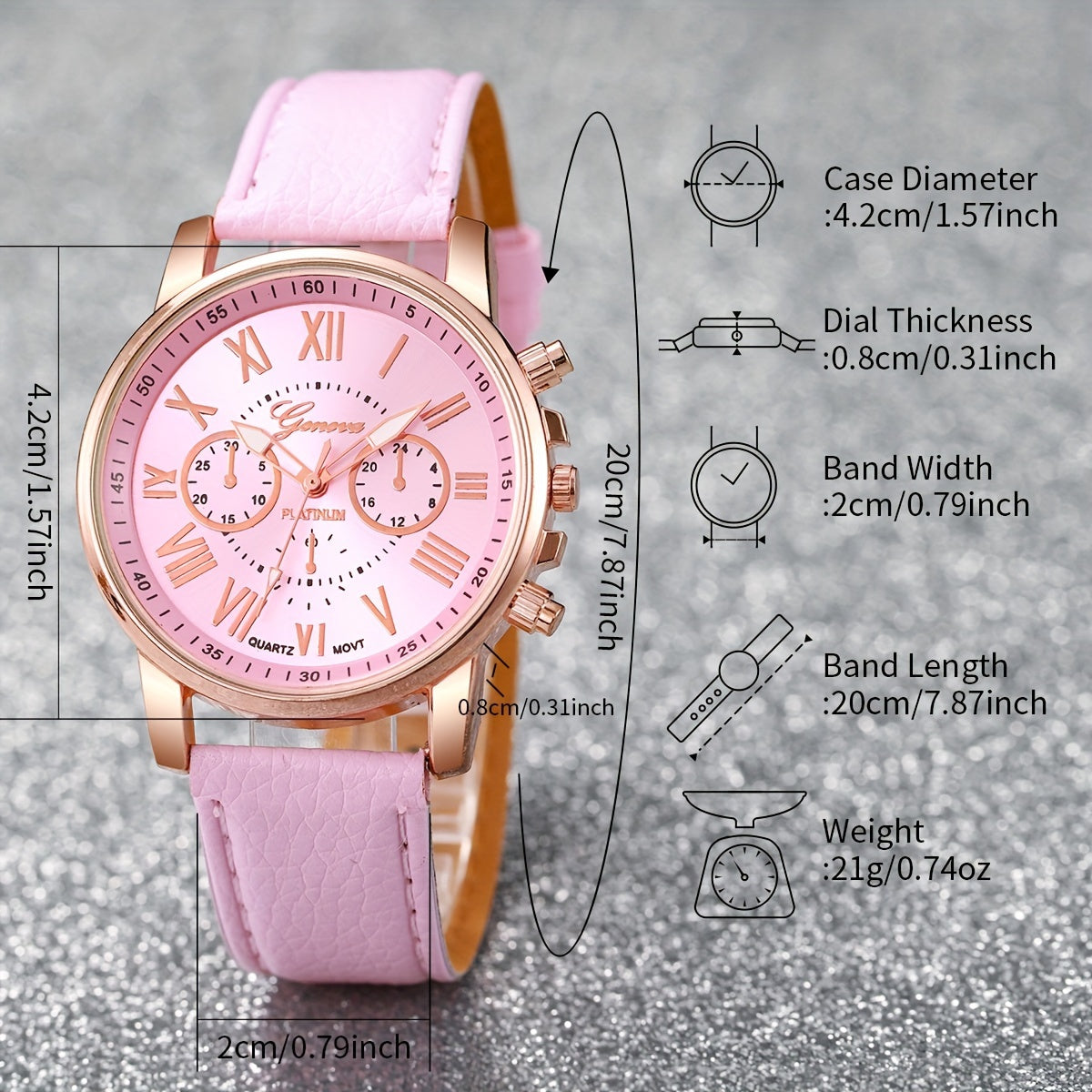 4pcs/set Black, white, pink fashion quartz watch with Roman scale dial for women does not include watch box.