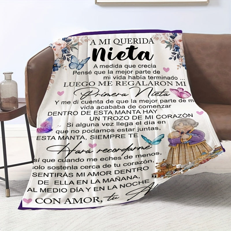 A letter to my granddaughter: a stylish Spanish blanket perfect for outdoor adventures, camping trips, or just cozying up at home. This soft and comfortable blanket is great for travel, sofa lounging, or adding a touch of modern style to your office or