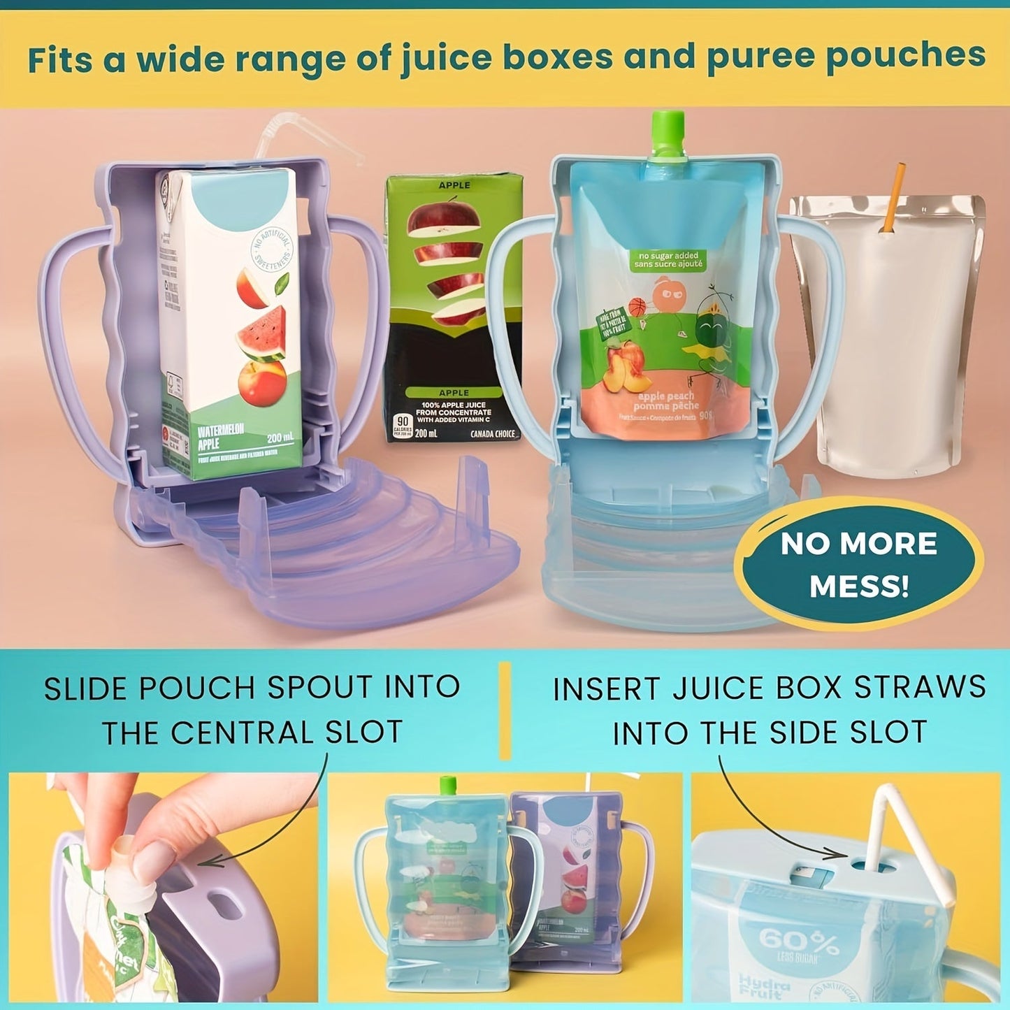 Get the Flybok 1/2 Pack Baby Bag Holder Set for a convenient solution to storing snacks and drinks on the go. This set includes a Squeeze-Proof Food Bag & Juice Box Organizer that is dishwasher safe, reusable, and leak-proof. The multipurpose design