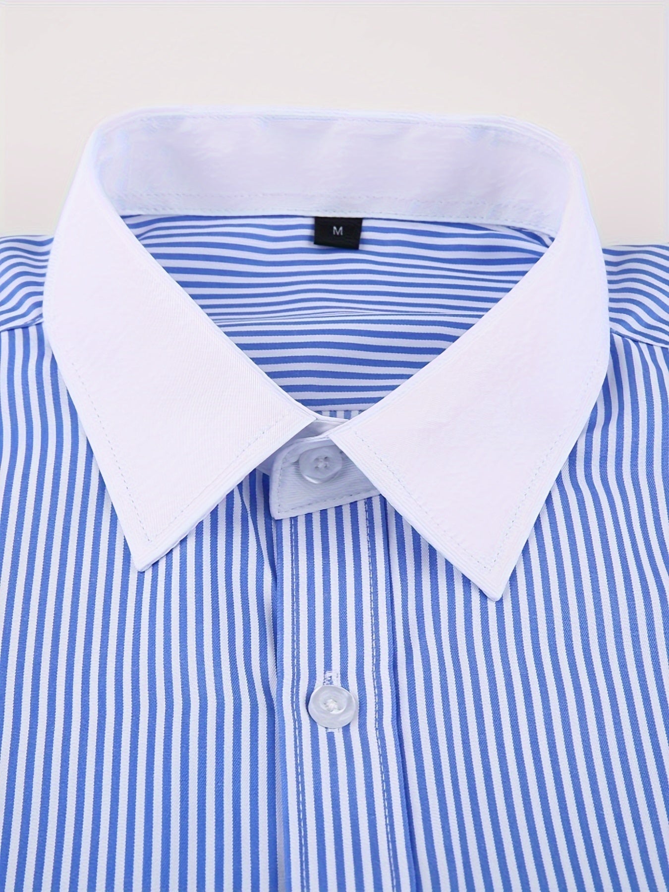 Men's French-style dress shirt with stripes and cufflinks included.