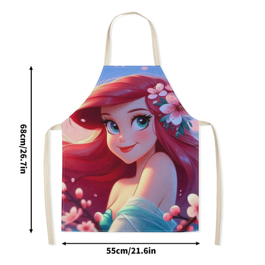 Elegantly stylish 1pc Disney Elsa Princess Cartoon Printed Apron, made with waterproof polyester woven fabric featuring a floral pattern. Perfect for use in the home, hotel, supermarket, restaurant, fruit shop, and milk tea stand.