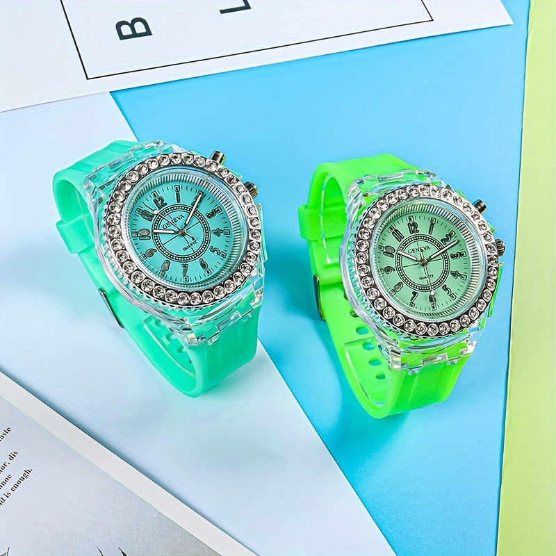 New Luminous Student Electronic Watch with Rhinestones, Candy Color - Perfect New Year Gift for Teenagers.