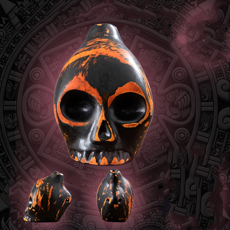 Aztec Death Whistle: Handcrafted Ceramic Skull Instrument Replica, Perfect Gift for History Enthusiasts and Collectors, Battery-Free.