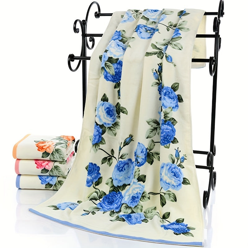 Flower pattern cotton towel, quick-dry hand and bath towel for home bathroom.