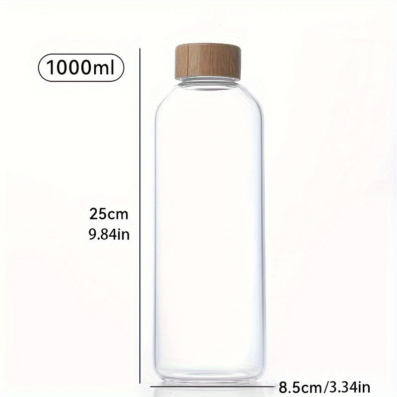 This borosilicate glass bottle comes with both a stainless steel lid and a wooden bamboo lid, making it perfect for travel and storing a variety of beverages such as juice, smoothies, kombucha, kefir, and tea. It is 100% leakproof and can be safely used