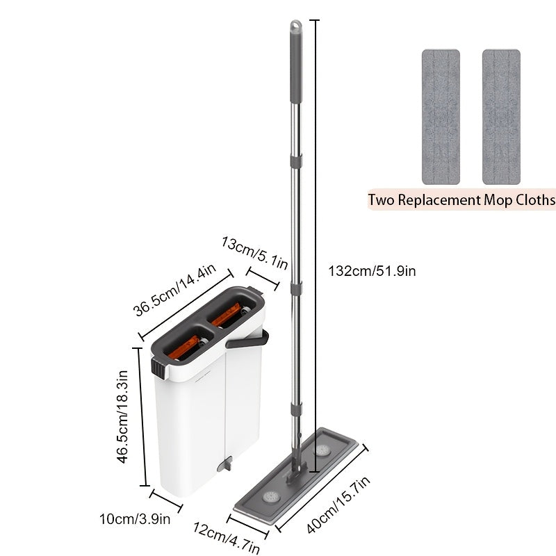 Barcha-birga Mop va Chelak Tizimi, 2 ta Qayta Ishlanadigan Pad bilan birga, Nam va Quruq Tozalash uchun Ideal - Uy, Oshxona, Yashash Xonasi, Yotoqxona uchun Mukammal - Mustahkam ABS Plastikdan Yasalgan, Quvvat Talab Qilmaydi