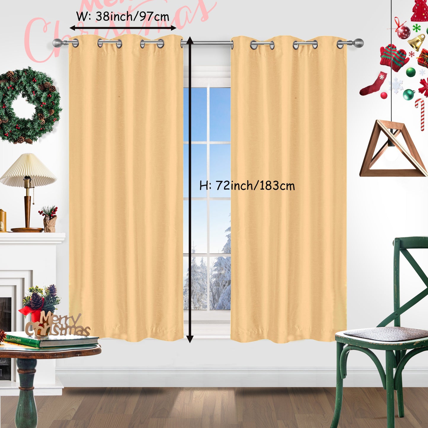 Add a festive touch to your space with 2 pieces of red Christmas curtains. These curtains are made of faux silk with a grommet top design, providing both style and functionality. Perfect for living rooms, bedrooms, offices, kitchens, and studies, these