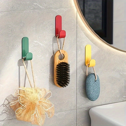 6 strong adhesive J-shaped hooks for kitchen storage, with no-drill, rust-resistant plastic design.