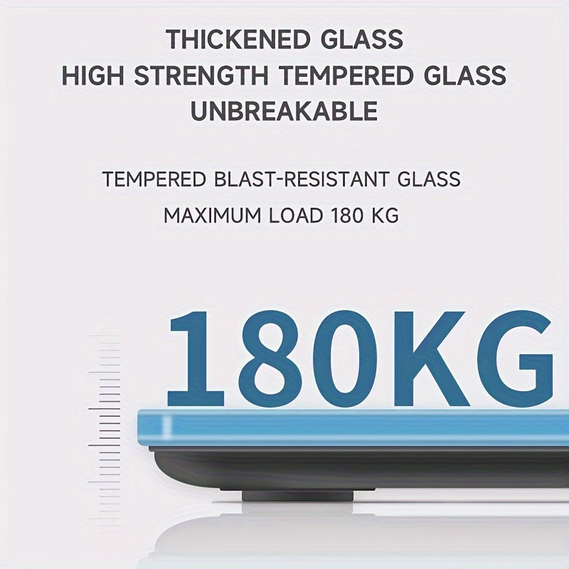 Digital smart bathroom scale with LCD display, high precision weighing up to 400lbs, gradient blue design, battery powered (AAA*2).