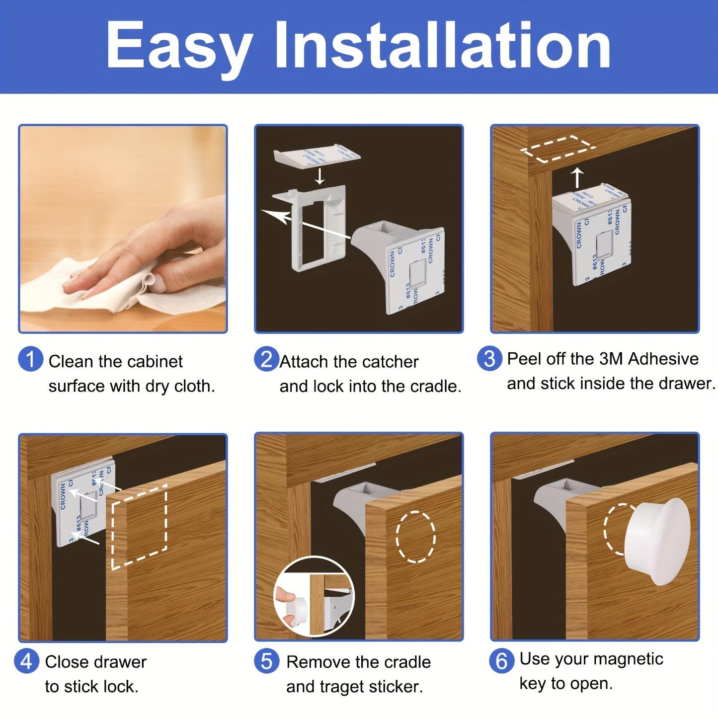 Magnetic Baby Proofing Cabinet Locks - Easy Installation with No Drilling or Tools Required - Set Includes 4, 10, or 20 Locks and 1, 2, or 3 Keys