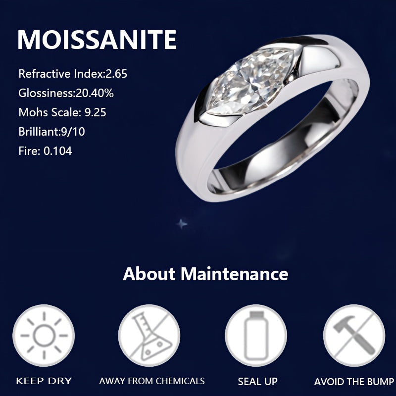 Stunning 1 Carat Moissanite Engagement Ring in 925 Sterling Silver featuring an Olive Cut Gemstone. Ideal for Proposals and Weddings, this ring comes with a Gift Box and has a Half-bezel design. Perfect for any occasion - from parties to weddings, this