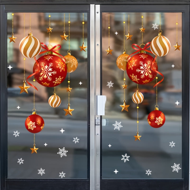 Christmas Window Clings with Snowflakes, Balls, and Stars Design - Simple Application, Reusable PVC, Easy Electrostatic Installation for Glass Doors and Walls