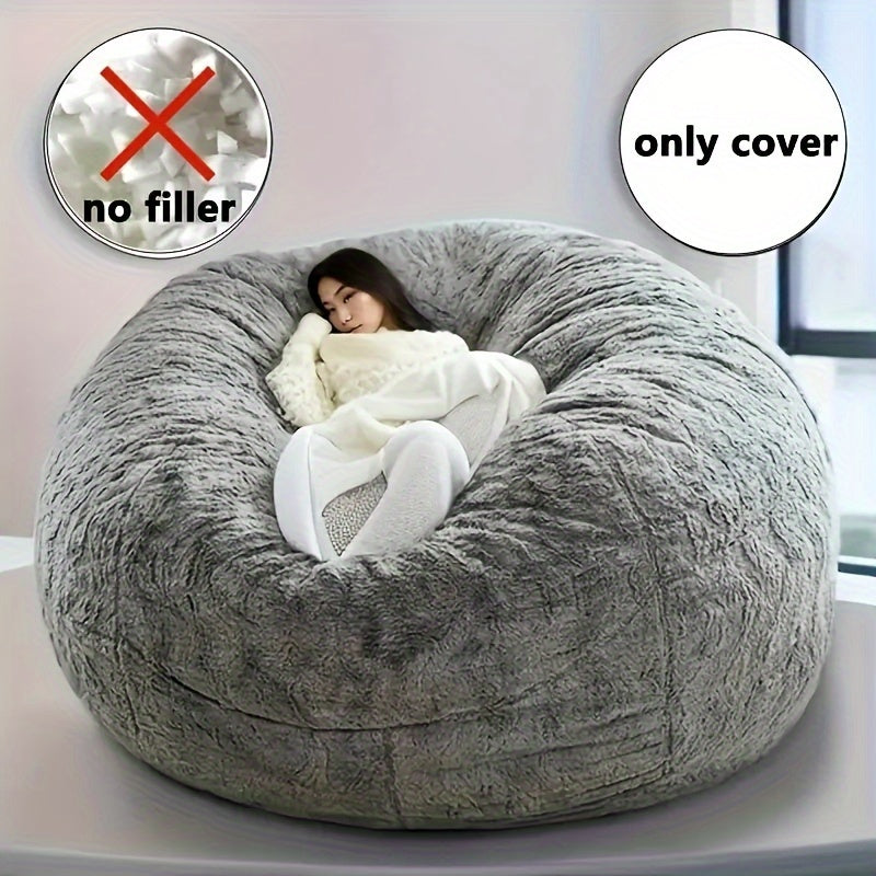 Plush bean bag chair cover in black, easy-clean, removable slipcover suitable for living room and bedroom decor. Zippered fabric protector included. Cover only.