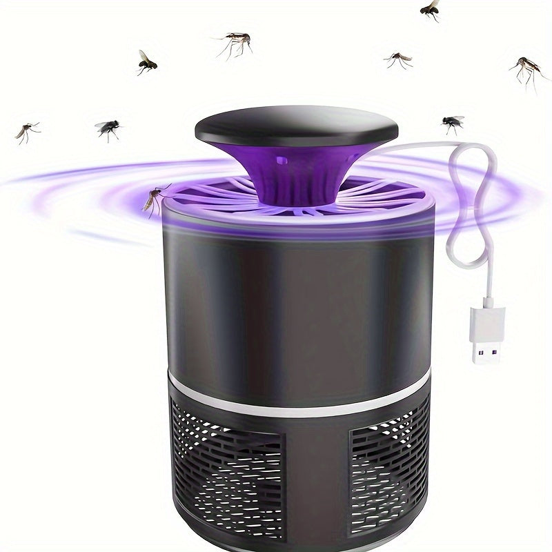 Sleek black USB-powered mosquito repellent lamp with low-decibel operation.Silent, automatic indoor device safe for youngsters and elderly.