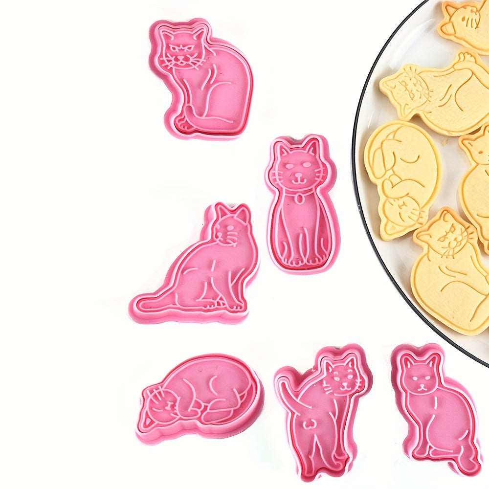 Set of 6 Adorable Cat Cookie Cutters with Pushers - Ideal for Making Delicious Treats and Decorating Cakes