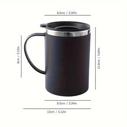 Durable stainless steel travel mug with leak-proof lid, suitable for office or on-the-go use with coffee, tea, or milk.