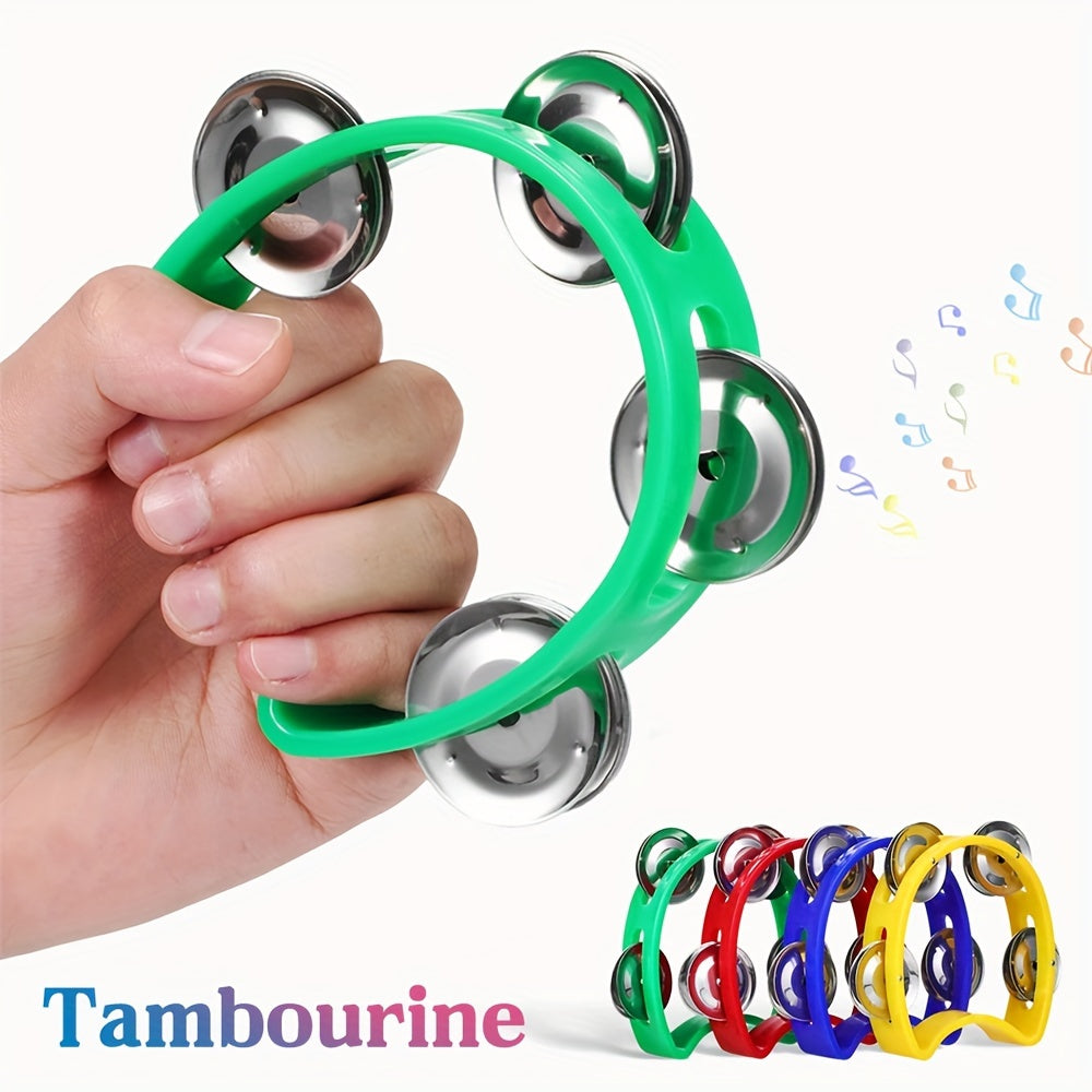 Vibrant tambourine with 4 bells - sturdy plastic percussion for all ages, great for events and music lovers.