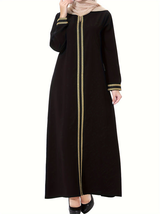 Ramadan Modest Dress with Golden Trim and Long Sleeves