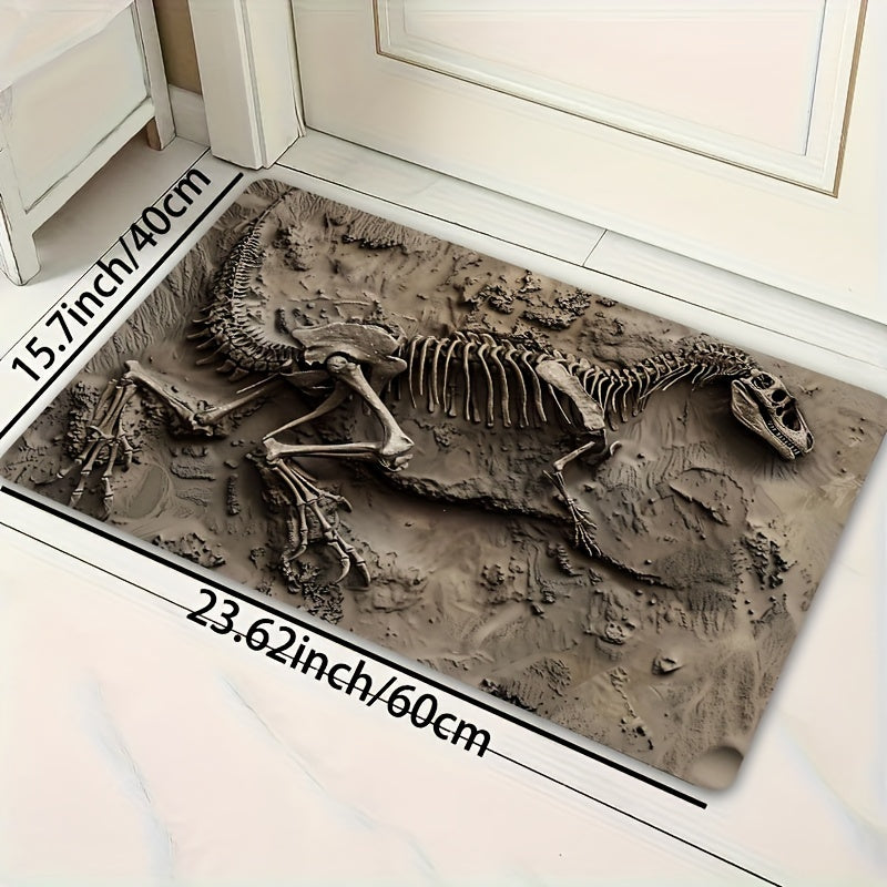 Soft and thick area rug designed with dinosaur fossils, measuring 8mm in thickness. This rug is machine washable and suitable for use in the bathroom, kitchen, living room, or bedroom. It serves as a versatile indoor decor mat, perfect for adding a touch