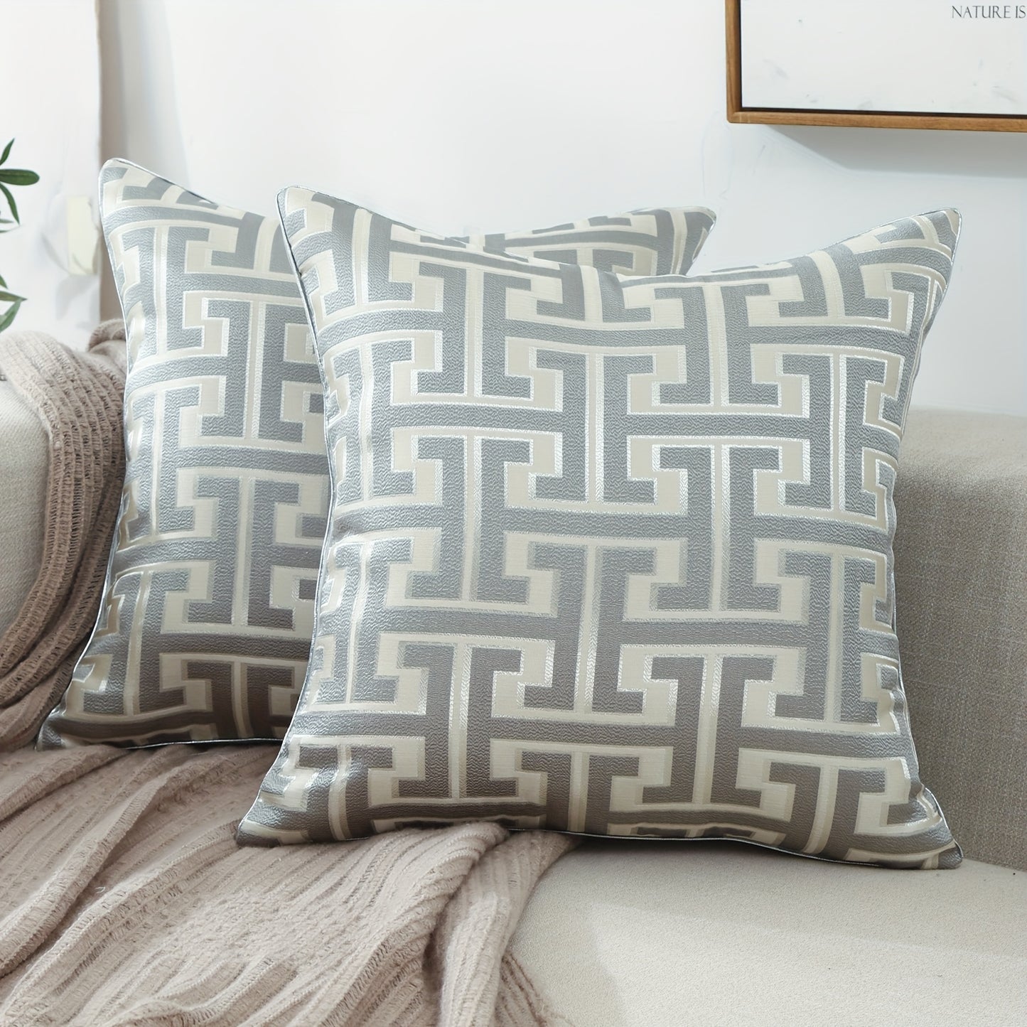 2 modern geometric jacquard pillow covers with invisible zippers, ideal for living room and bedroom decor.