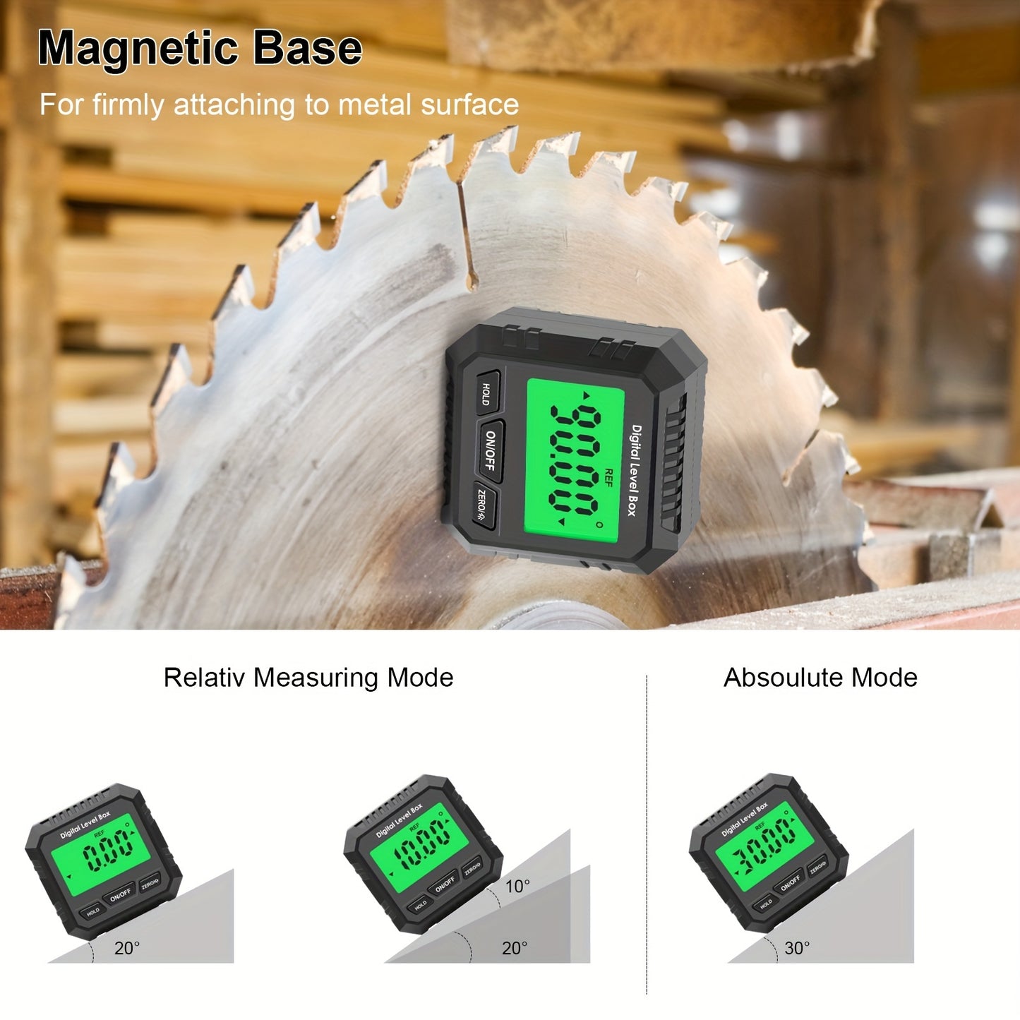 1pc Digital Protractor with LCD Backlight, Magnetic Base, and Mini Inclinometer.