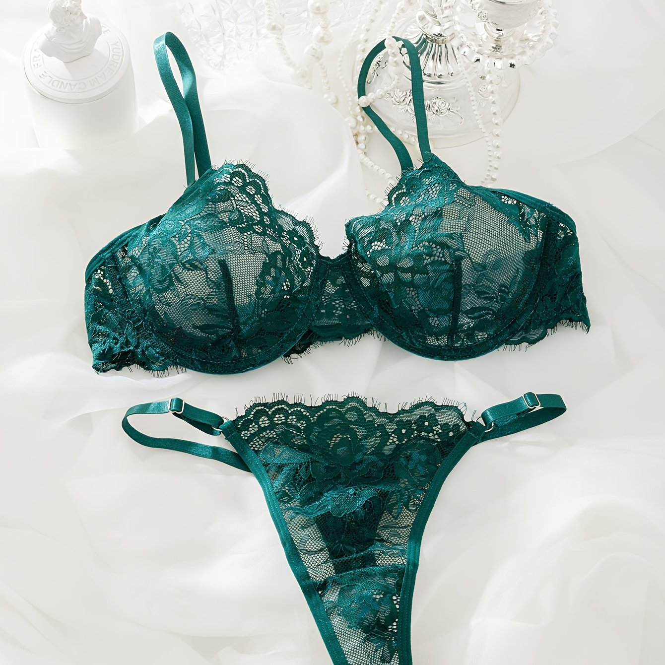 Women's Sexy Floral Lace Lingerie Set, Including Bra and Thong