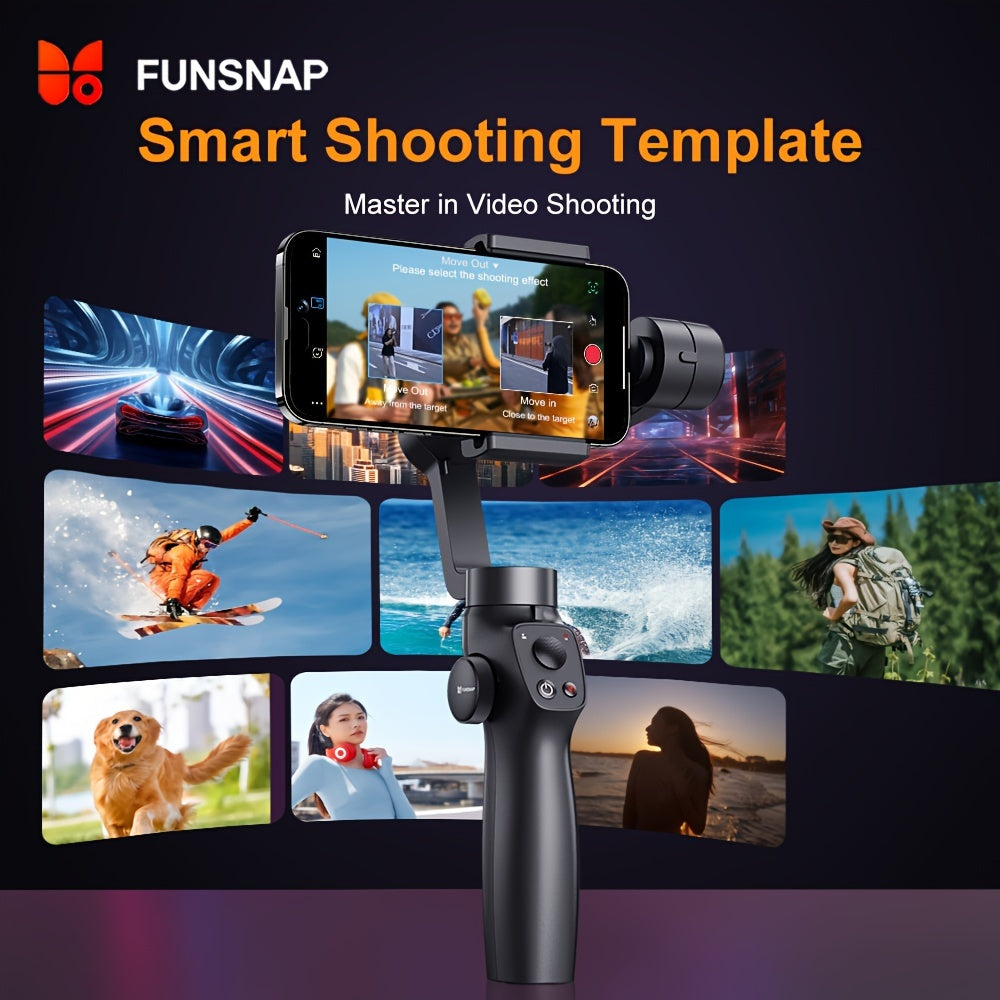 Funsnap Capture 2S Pro Gimbal Stabilizer for smartphones offers auto-tracking, USB rechargeable, and wireless charging for both iPhone and Android devices.