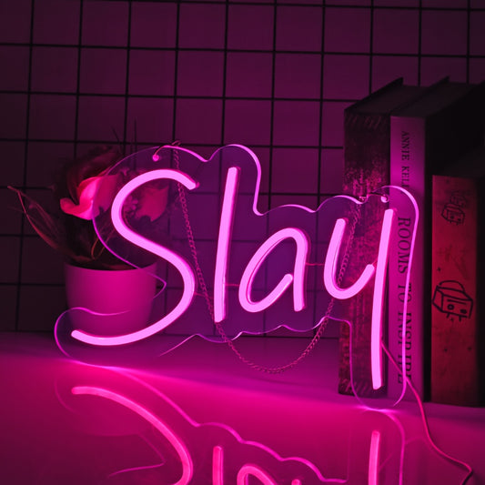 1pc Slay Neon Sign Light, LED, USB Powered, Bedroom Wall Decor for Girls, Dorm Cute Bratz Aesthetic.