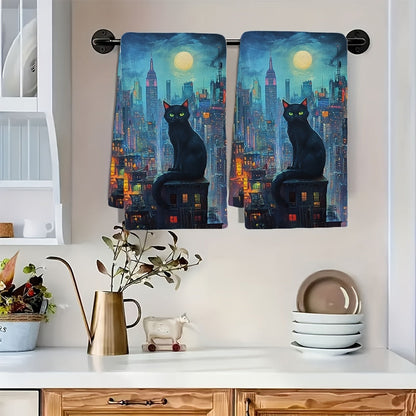 Set of 2 Ultra Plush Kitchen Towels featuring a Stunning NYC Skyline at Sunset - Exceptionally Absorbent, Easy to Clean Hand Towels, 40.64x60.96 cm - Ideal for Festive Home Decor & Daily Use, Dish Towels