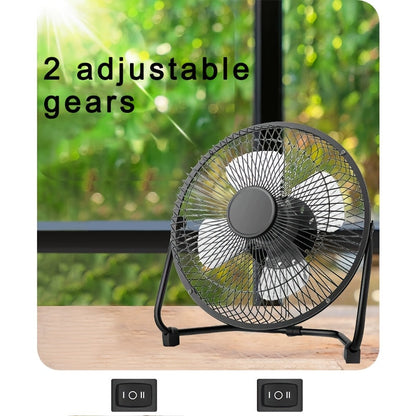 A portable USB plug-in desktop fan with a stylish 8-inch iron art design. Features 2-speed adjustable settings, 4 strong fan blades, and a 360° adjustable angle for maximum airflow.