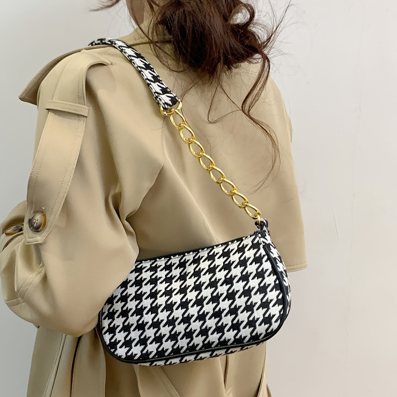 Women's Fashion Houndstooth & Leopard Crossbody Bag - Lightweight and versatile for shopping, work, travel. Perfect gift with polyester lining and zip closure, no oil edging.