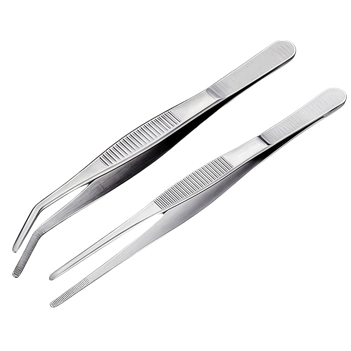 2pc Stainless Steel Tweezers Set for cooking, grilling, bonsai, jewelry making - long, durable, anti-slip home and office tools.