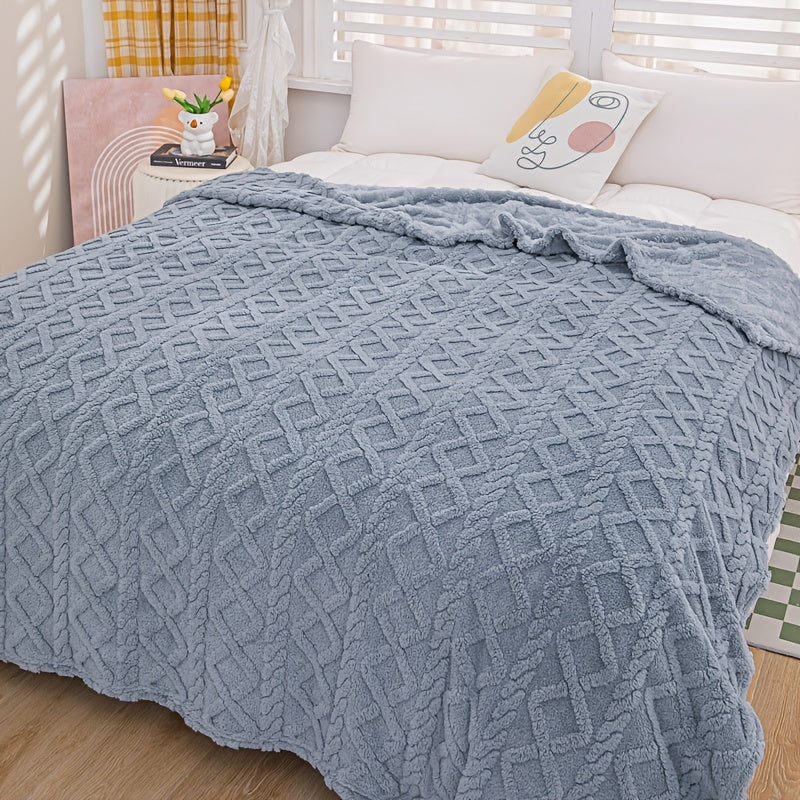 Stay cozy year-round with this modern Jacquard Chenille Bed Blanket. Crafted from soft, warm polyester, it features a striped pattern in mixed colors that adds a touch of style to any room. Machine washable for easy care, this blanket is ideal for the