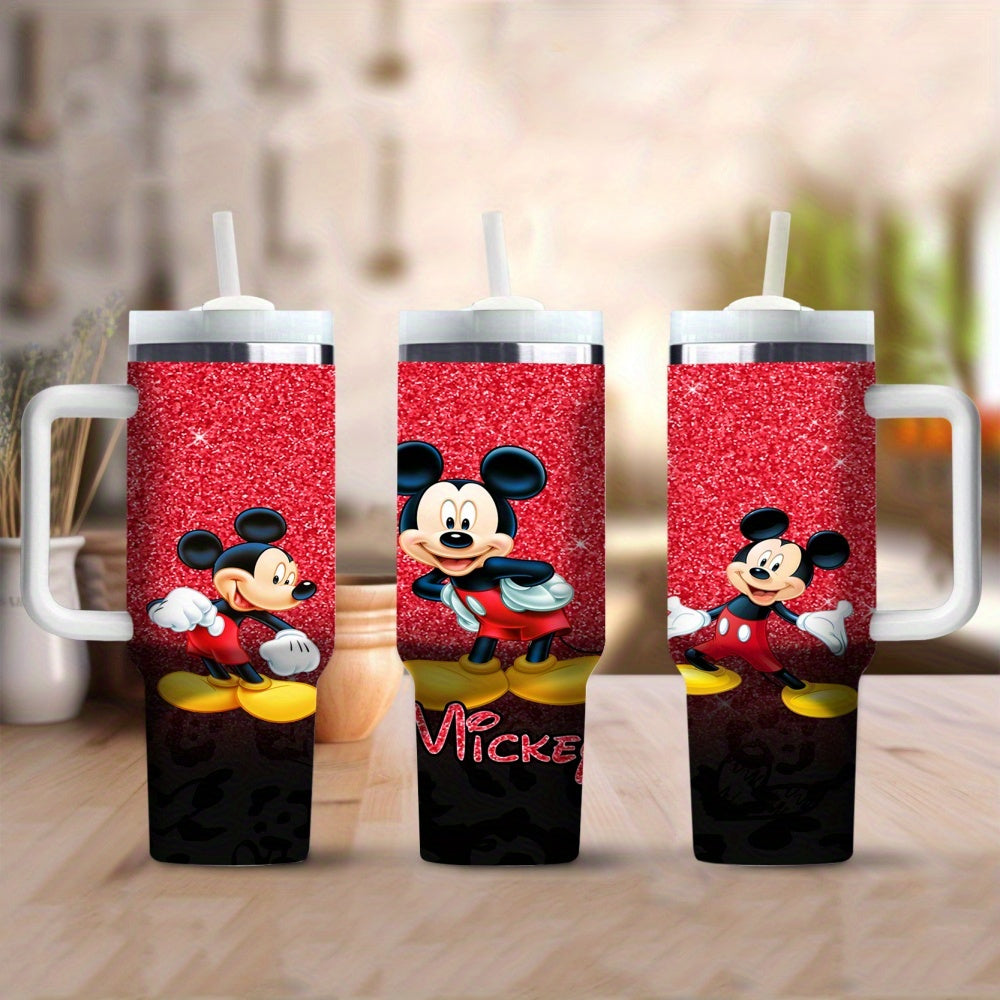 Mickey Mouse 40oz Stainless Steel Tumbler with Handle, Straw - BPA-Free, Ideal for Home & Car