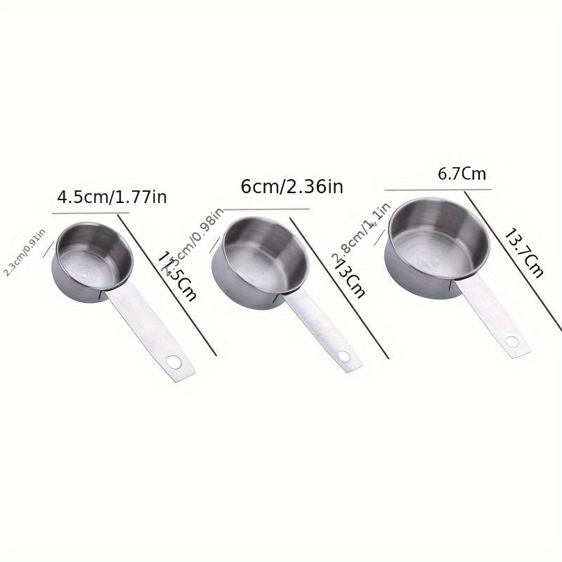 A set of five stainless steel measuring cups and spoons for dry ingredients or liquids, ideal for cooking and baking. Essential kitchen gadgets and tools for all your baking needs.