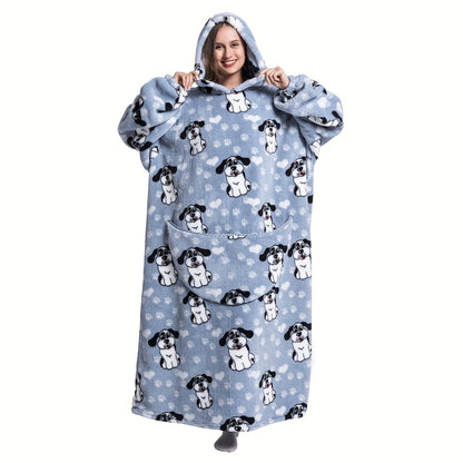 Super warm and cozy fleece oversized hoodie blanket with sleeves for adults. This wearable blanket hoodie features a giant pocket and is perfect for staying extra warm on cold days. Makes a great gift for women, men, and moms.