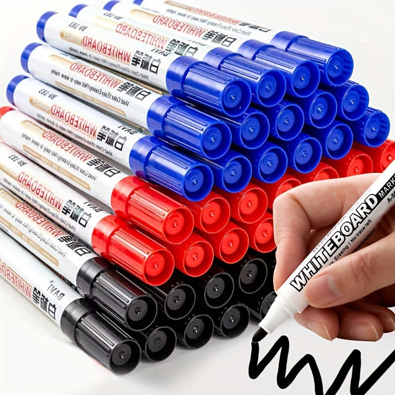 Set of 10 whiteboard markers with medium point for teachers and classrooms, available in black, red, and blue colors.