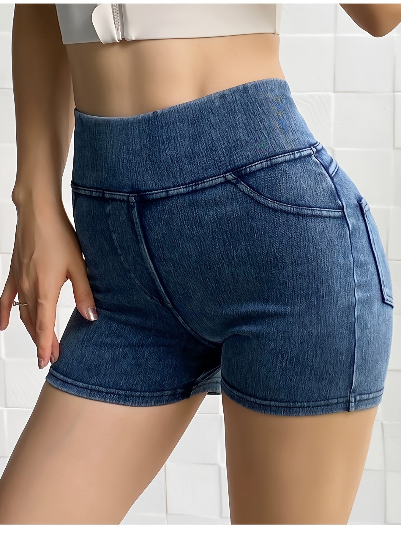 High waisted denim shorts that lift the booty and have a casual, skinny jean style.