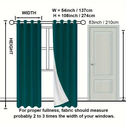 Suhuan Top Curtains, 2PC Set of 100% Blackout Insulation Soundproof Curtains with White Lining, Ideal for Bedroom, Office, Living Room, and Home Decor