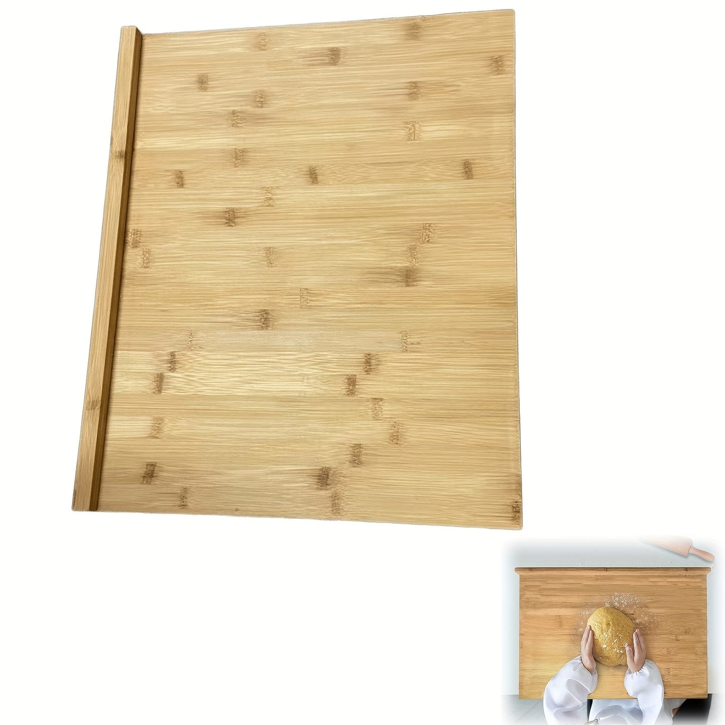 Large reversible bamboo pastry board for kitchen use, measuring 50.8x40.64cm with a countertop edge. Made of food-safe bamboo, perfect for cutting and preparing food on the kitchen counter.