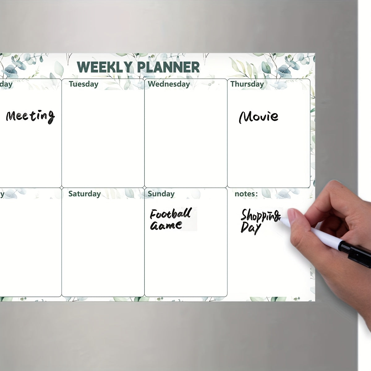 Floral & Botanical Magnetic Dry-Erase Whiteboard for Refrigerator - Ideal for Organizing Monthly, Weekly Schedules & Daily Reminders - Comes with Magnets, PVC Material, Rectangular Design, Easy Cleaning Feature, Calendar included