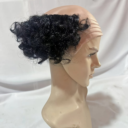 Fashionable Men's Black Curly Wig - Trendy Bald Style for Cosplay & Festivals, Made of Polyester