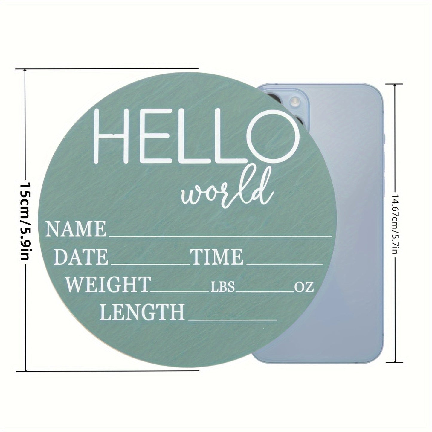 Wooden Birth Announcement Keepsake Plaque - "Hello World" Commemorative Sign with Space for Photo Props and Memory Display of Fillable Details